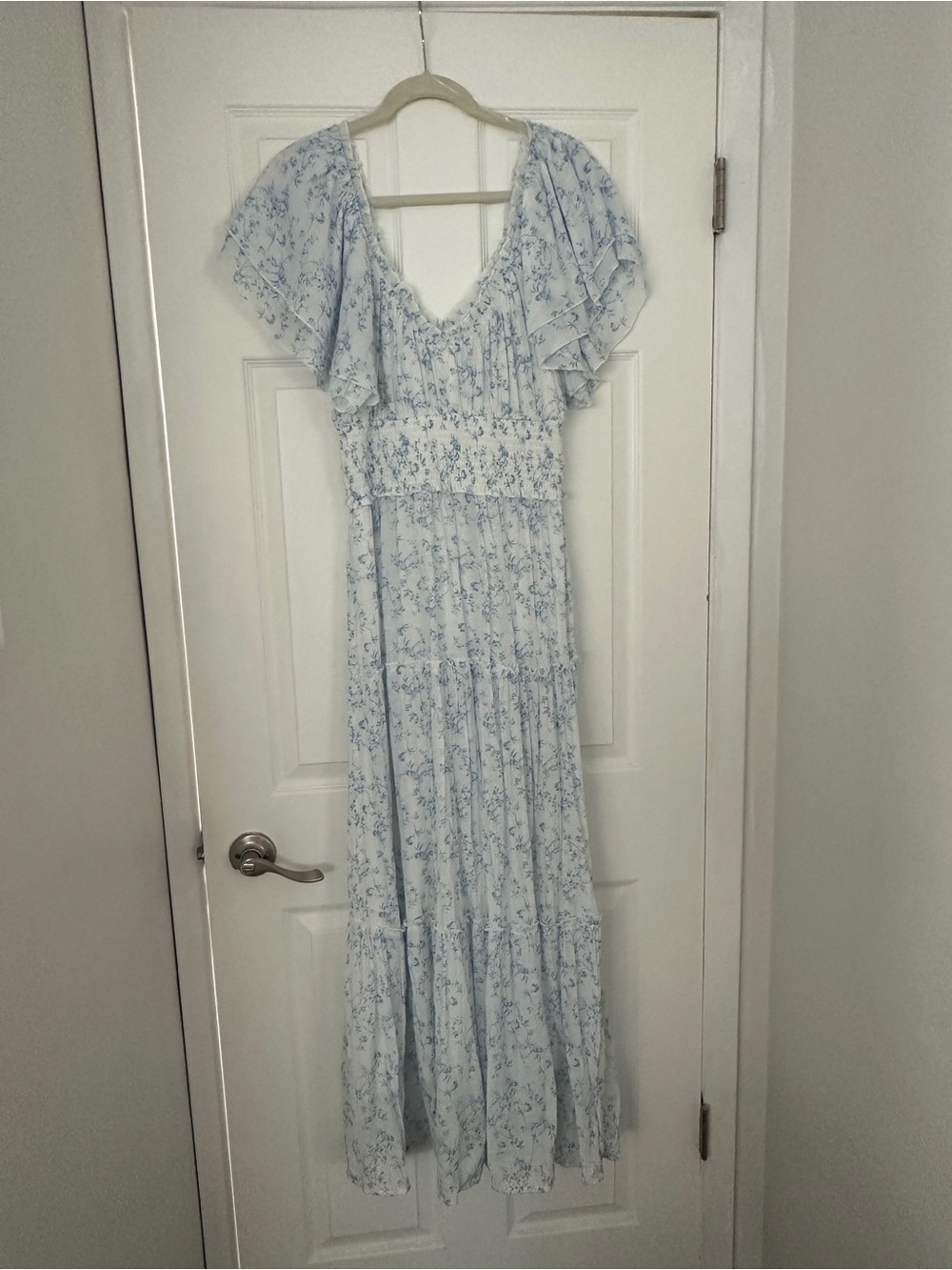 Altar’d State Light Blue Floral Maxi Dress with Flutter Sleeves